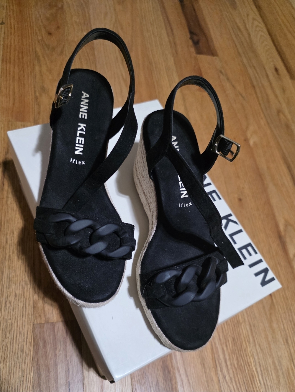 Anne Klein Black Braided Front Espadrille Wedge Sandals. Size 6.5M